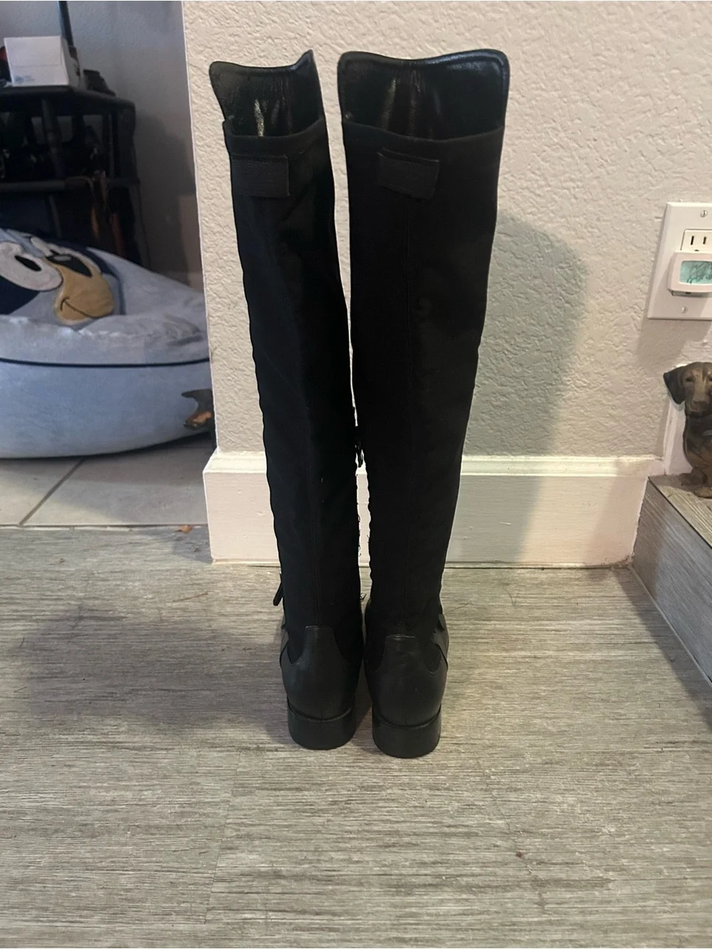 Stewart Weitzman Black Over-the-Knee Buckle Boots